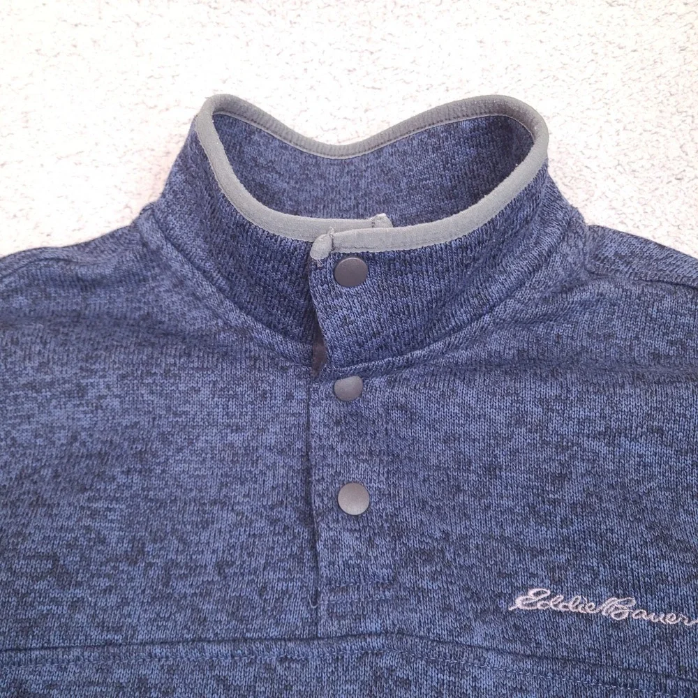 Eddie Bauer Fleece Pullover Sweater Men's ‎ XL Blue Heather Snap Radiator
